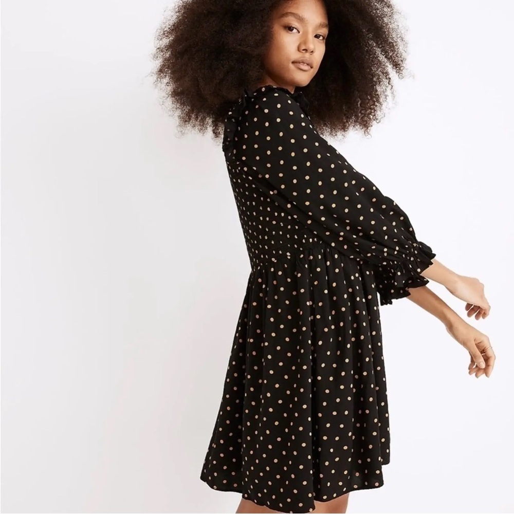Madewell Black Mini Dress with Cream Dots